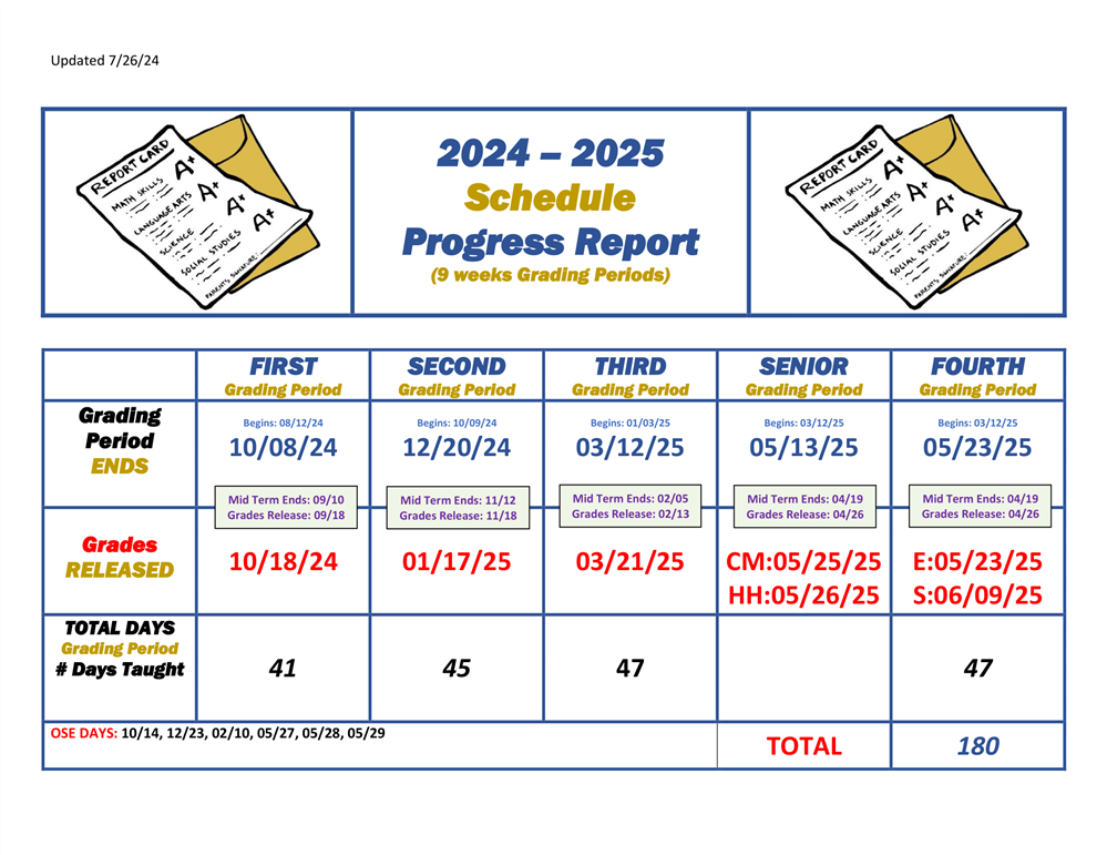 Image of Grading Periods for 2024-2025 School Year 